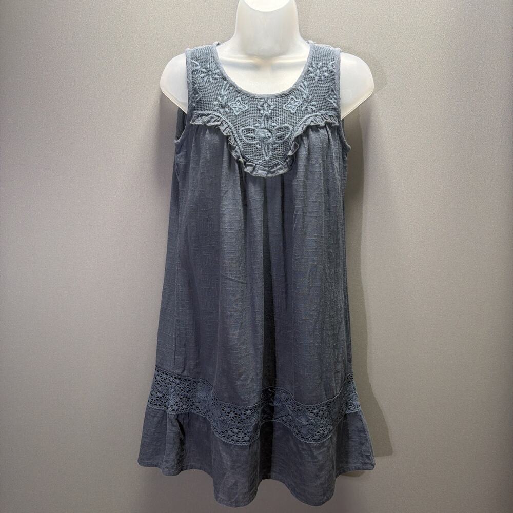 Beautiful Stories ...embroidered Teal 100% cotton dress size XS sleeveless